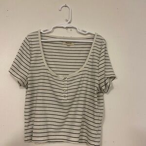 Madewell Black and White Striped Buttoned Tee